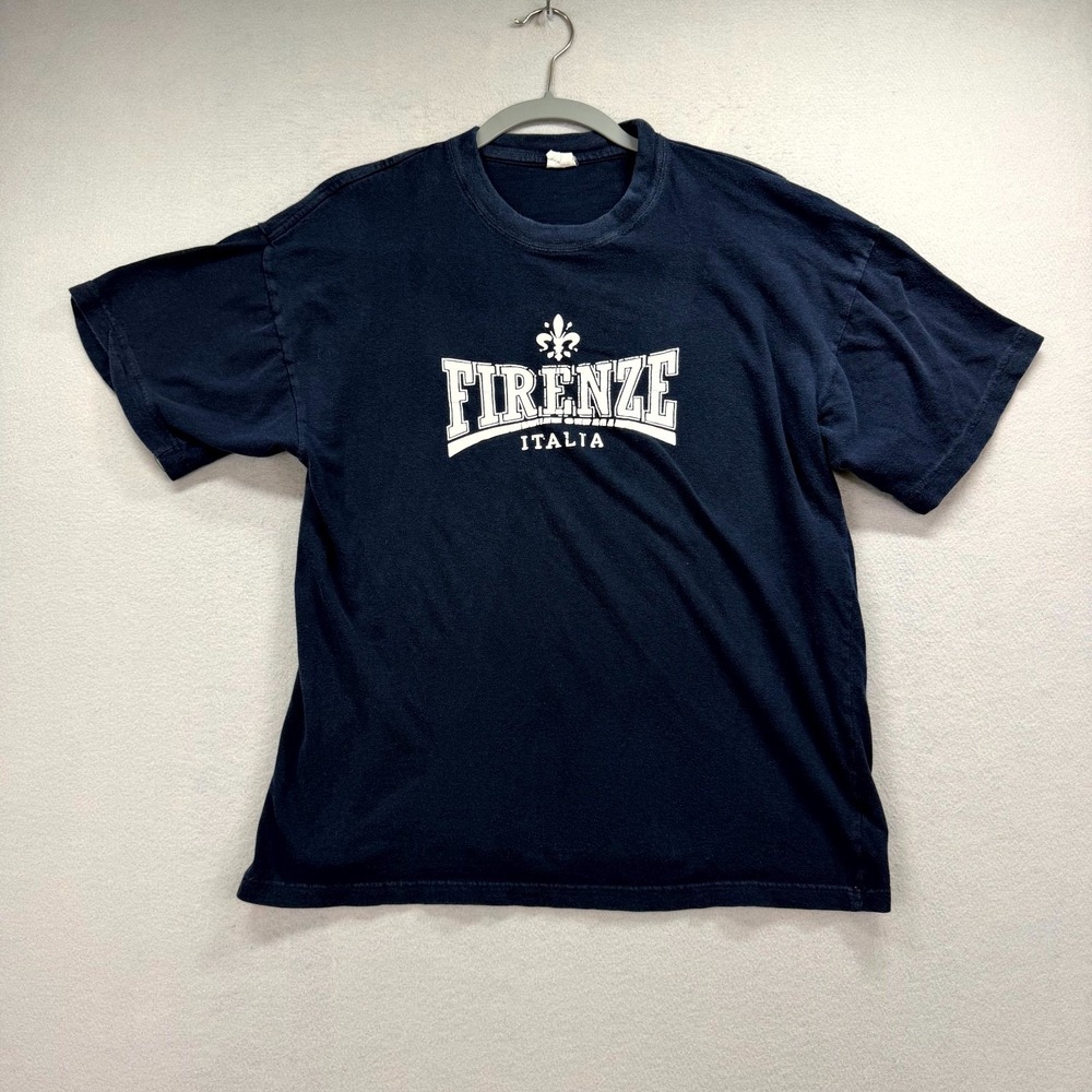 Vintage Firenze Italia Tee Shirt Mens Navy Blue Fleur-De-Lis Graphic Grunge 90s